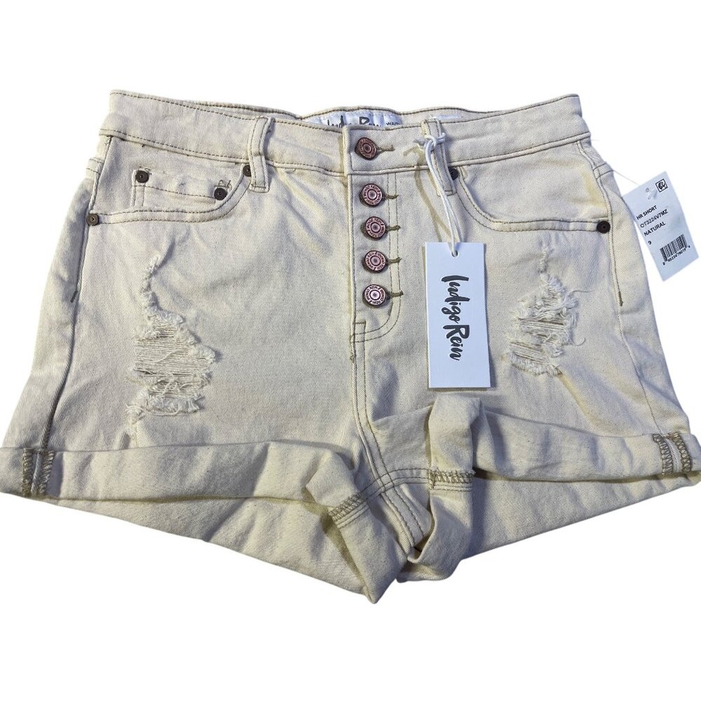 Indigo Rein Size 9 Distressed High Rise Denim Shorts Natural  Curvy
